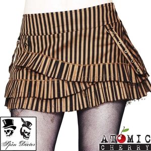 Spin Doctor Lillith Steampunk Striped Mini Skirt with Straps, Extra Small